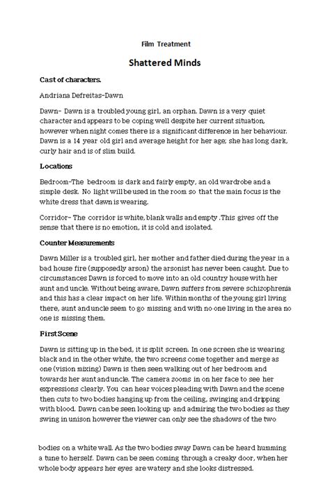 Image result for Examples of a Script Treatment