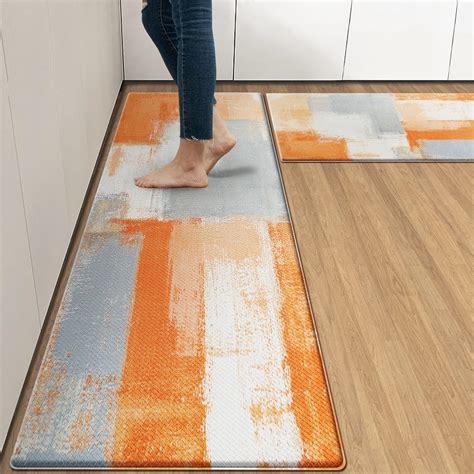 Amazon.com: Anti-Fatigue Kitchen Rug Set of 2 Orange Grey Abstract ...