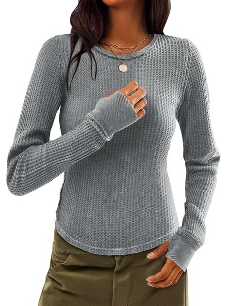Micticsi Womens Waffle Knit Top Thermal Long Sleeve Shirts for Women ...