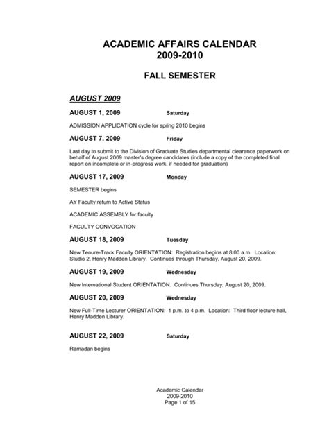 ACADEMIC AFFAIRS CALENDAR - California State University, Fresno