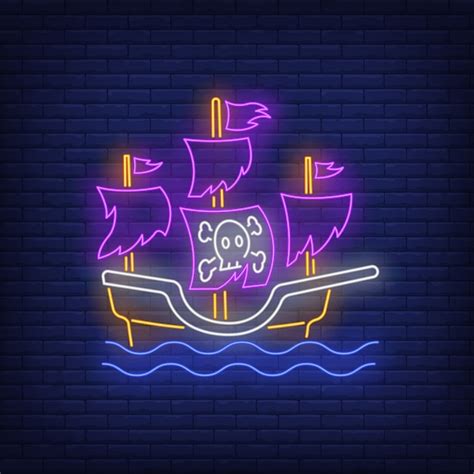 Pirate ship with torn sails neon sign | Free Vector