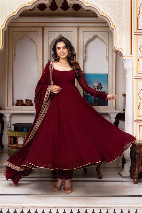 Maroon Color Faux Georgette Anarkali Suit Set – subhvastra