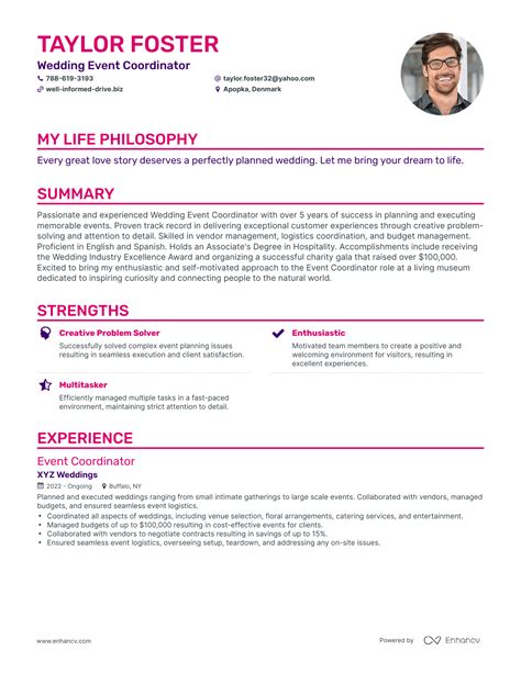 3 Successful Wedding Event Coordinator Resume Examples And Writing Tips for 2024