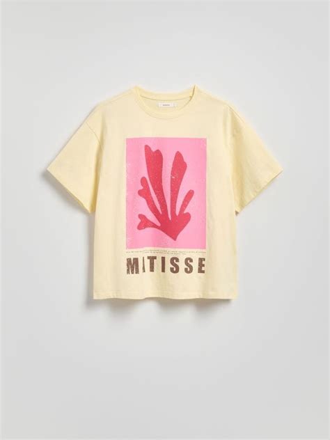 Cotton T-shirt with print Color light yellow - RESERVED - WR180-10X