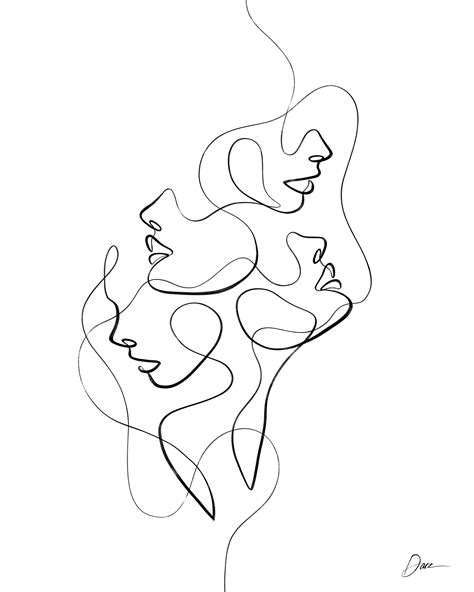 Abstract Faces in One Continuous Line | Line art drawings, Abstract ...