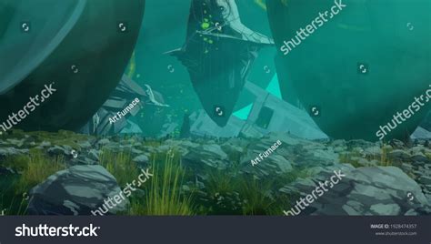 Alien Planet Landscape Futuristic Concept Art Stock Illustration ...