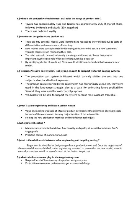 nissan case study solution - 1.) what is the competitive environment ...