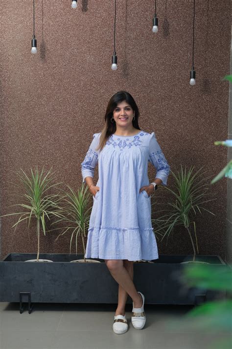 Sky Blue Embroidered Knee-Length One Piece | Pure Soft Cotton – Jyoties ...