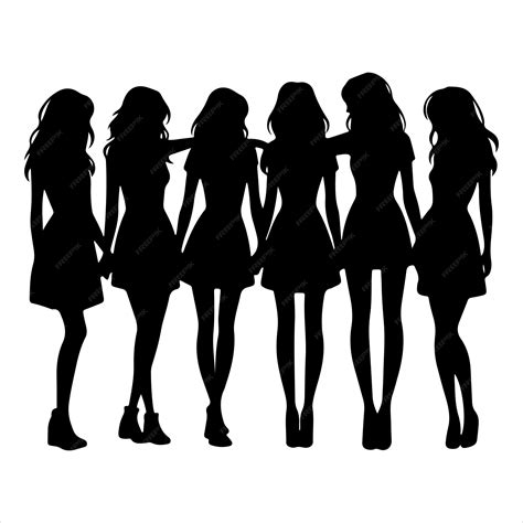 Sisterhood Silhouette Girls Holding Hands in Unity black colour vactor | Premium AI-generated vector