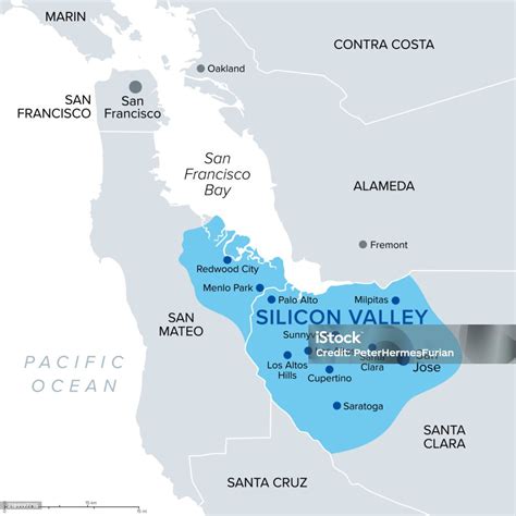 Silicon Valley Region Of Northern California In Usa Political Map Stock ...