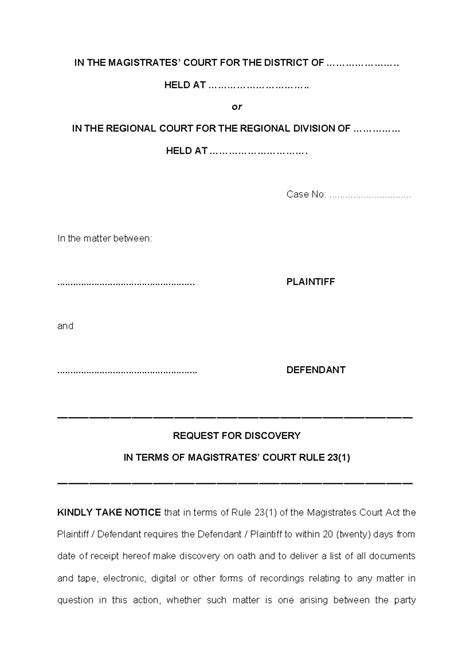 Compel - Application to compel discovery – Magistrates Court - Magistrates Court Rule 23 - IN ...