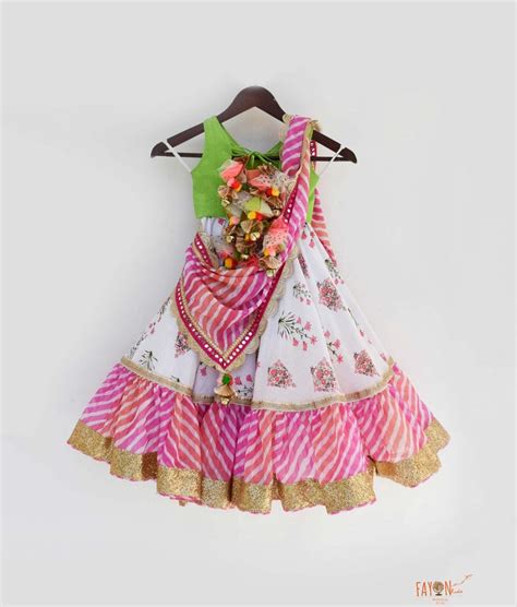 Shop Green White Printed Lehenga with Choli Georgette Dupatta for Girls ...