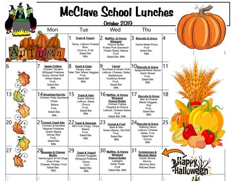 October Lunch Menu