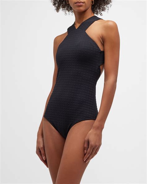 Shoshanna High-Neck One-Piece Swimsuit | Neiman Marcus