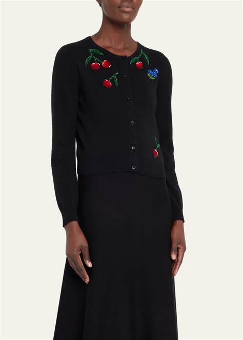 Carolina Herrera Sequin Cherry-Applique Crop Cashmere Cardigan ...
