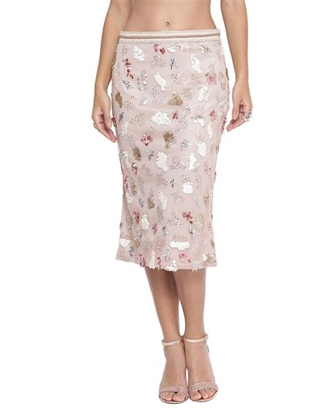 Buy LELA Women Beige net Skirt with Multicoloured emb. at Amazon.in