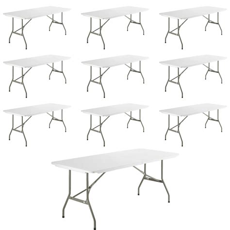 Buy 10 Pack 6' Heavy-Duty Granite White Plastic Bi-Folding Table, 6 Ft ...