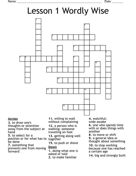 Lesson 1 Wordly Wise Crossword - WordMint