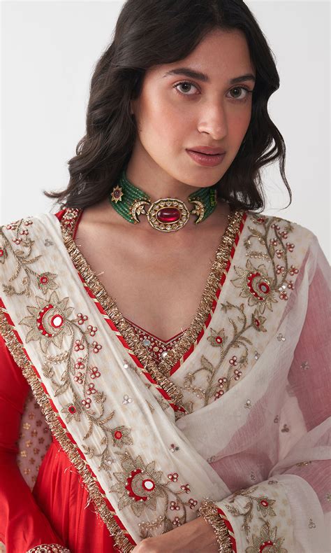 Ishq Red Silk Anarkali with Chooridar and Off White Hand Embroidered D ...