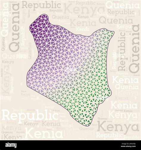 Kenya map design. Country names in different languages and map shape ...