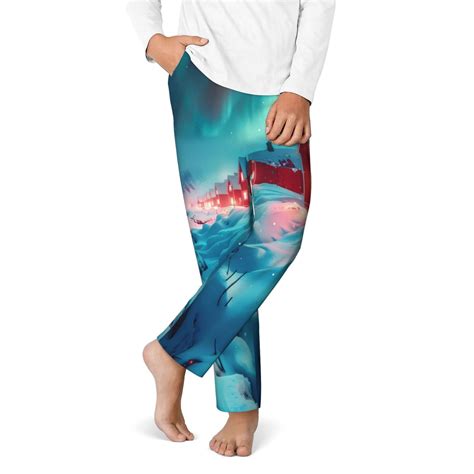 Qekee Aurora Borealis Village Print Kids Pajama Pants, Teenagers ...