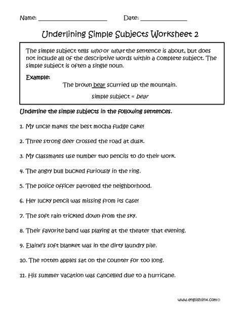 Subject and predicate worksheets underlining simple subject worksheet ...