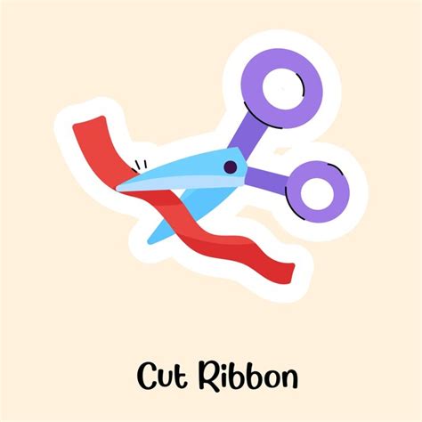 Opening ceremony flat sticker of cut ribbon | Premium Vector