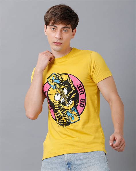 Mens Printed Multicolor Yellow T-Shirt