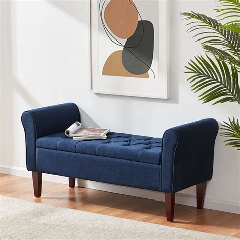 HOMECREST Upholstered Flip Top Storage Armrest Bench Ottoman Pouffe ...
