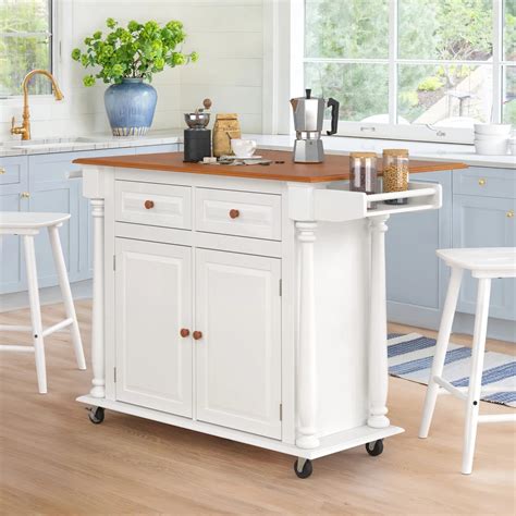 Kitchen Island Table: 50.6” Rolling Cart with Drop Leaf, Drawers, Cabi ...