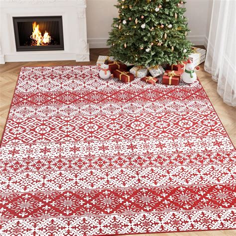 Amazon.com: WondRg Christmas Area Rug 5x7 Red Snowflake Holiday ...