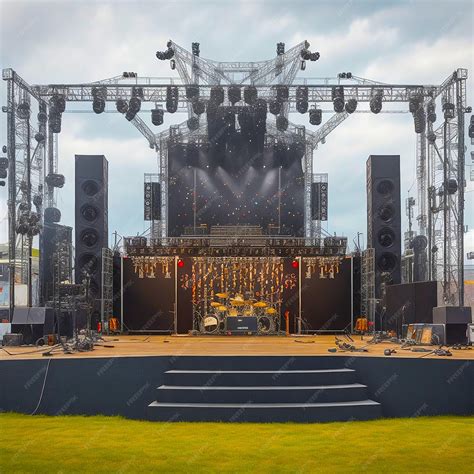 Premium AI Image | Concert stage on rock festival music instruments generated by AI