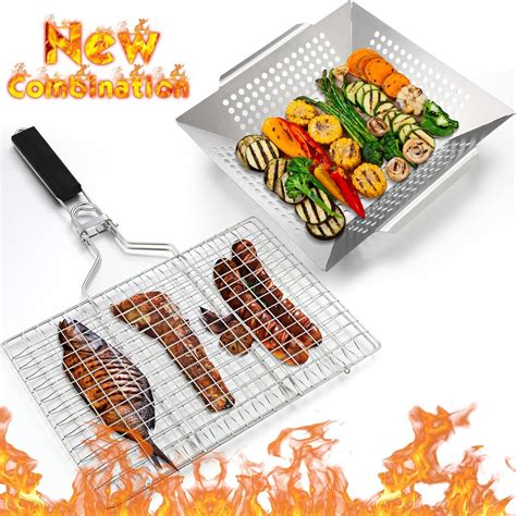 Amazon.com: Singhoow 2 Pcs Grill Baskets BBQ Fish Grill Basket Heavy ...