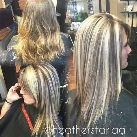 Heavy blonde highlight with a dark brown lowlight and underneath ...
