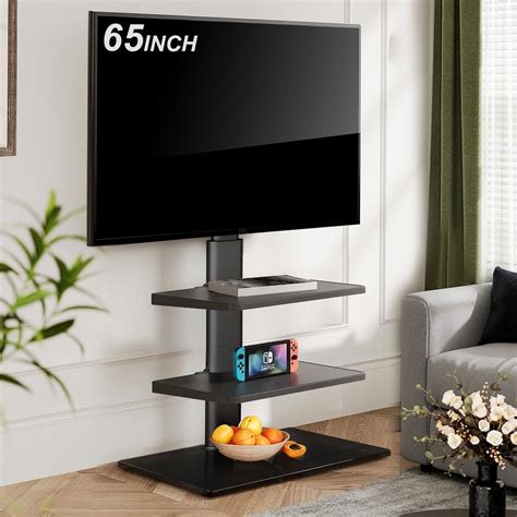 FITUEYES Tempered Glass Base Floor TV Stand 32-65 Inch, Height ...
