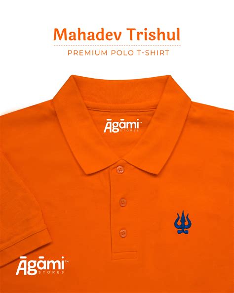 Shiva Trishul Premium Polo Neck T‑Shirt Orange Regular Fit – Āgāmi Stores