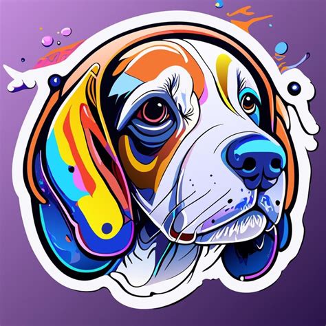 Dog head paint splash art hand drawn flat stylish cartoon sticker icon ...