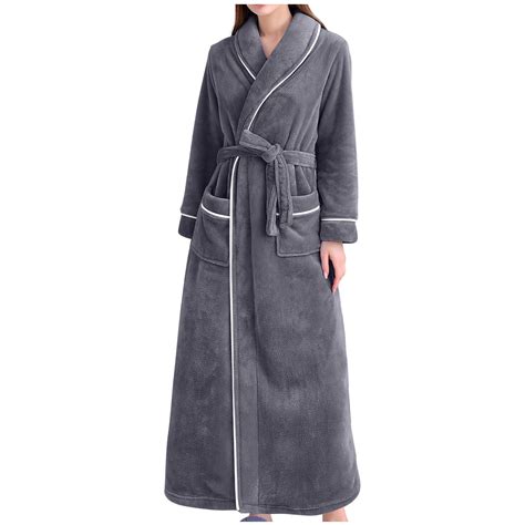 Womens Long Fleece Robe Warm Soft Floor Length Flannel Bathrobes for ...