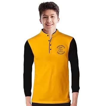 Buy JUGULAR Boys Regular Fit Henley Neck T-Shirt (8-9 Years, Mustrad ...