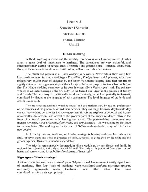 Hindu wedding in sanskrit - 1 Lecture 2 Semester I Sanskrit SKT:15115 ...