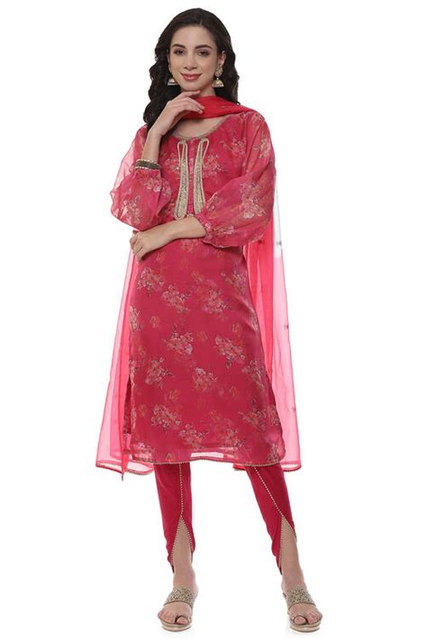 Pink Organza Digital Print Unstitched Suit Set