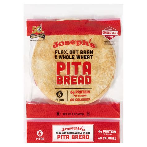 Joseph's Low Net Carb Flax Pita Bread, 1 Pack, 6 Count, 8oz - Walmart.com