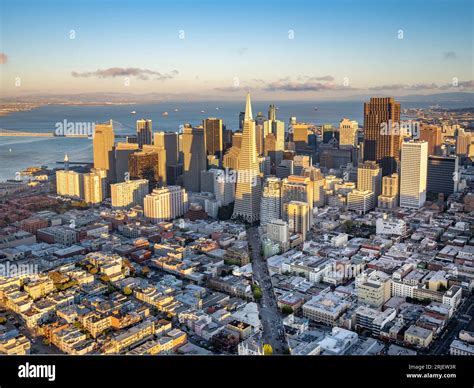 Golden gate bridge at sunset aerial view, san francisco hi-res stock ...