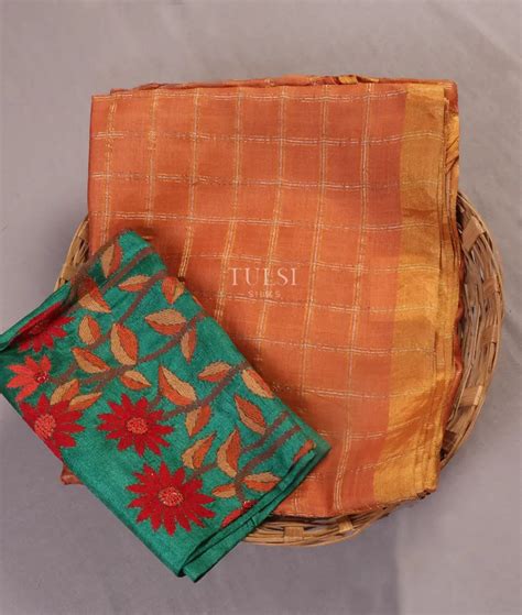 Buy Salmon Pink Woven Tussar Saree T549064