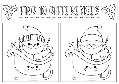 Christmas black and white find differences game for children attention ...