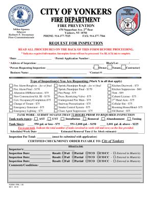 Fillable Online CITY OF YONKERS FIRE DEPARTMENT REQUEST FOR FIRE ...