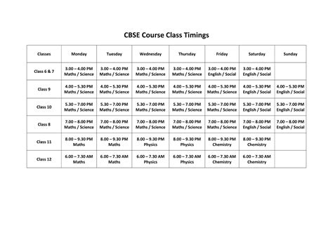 CBSE Course Class Timings - CBSE Course Class Timings Classes Monday ...