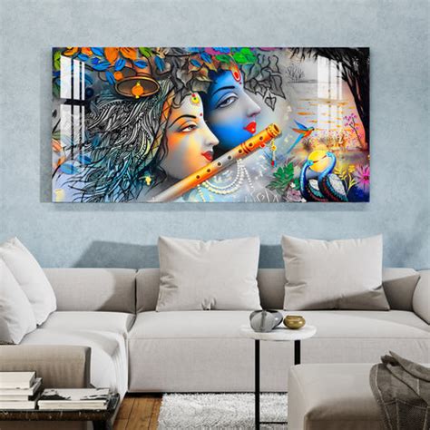 Buy Radha Krishna with Flowers & Flute Acrylic Wall Art Online @ Best ...