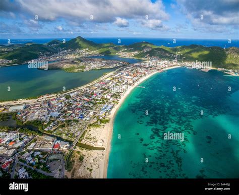 High Aerial view of the capital of St.Maarten, Philipsburg. Dutch Side of Sint Maarten Stock ...