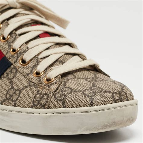 Gucci Brown/Beige Canvas Ace Low Top Sneakers Size 37 For Sale at 1stDibs
